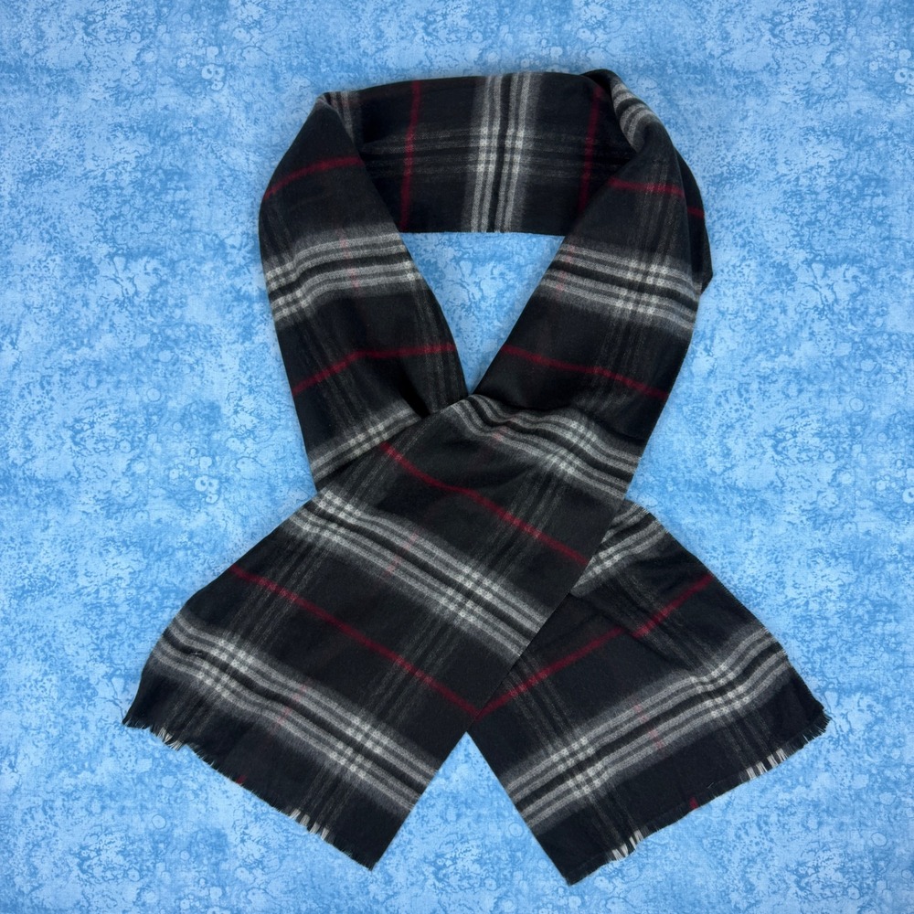 The Men's Store Bloomingdale's Black Red Plaid Acrylic Scarf Made in Germany NWT